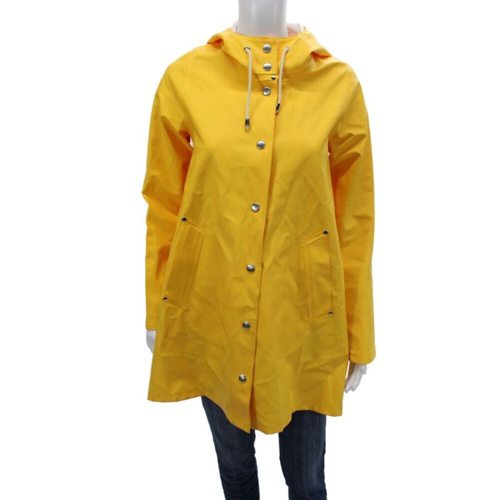 Stutterheim Women Yellow PVC Rain Coat Snap Closure Long Sleeve Size 3XS